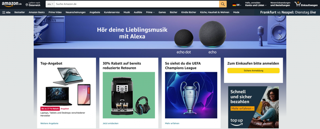 Startseite von Amazon.de