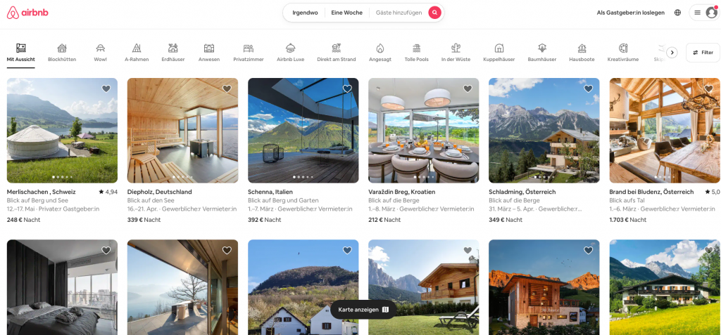 Die Homepage von Airbnb als Beispiel für User Experience Design.