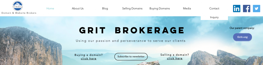 Homepage des Domainmaklers Grit Brokerage