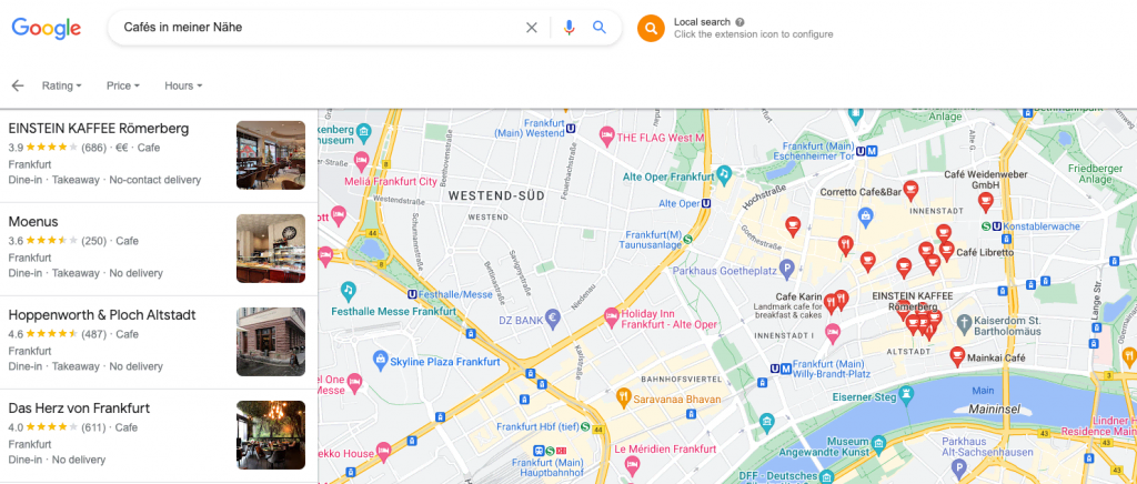Google-Suchergebnis für Cafés in meiner Nähe