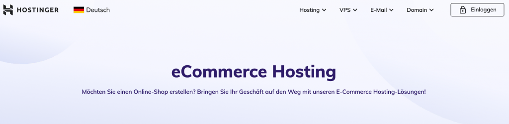 Die Homepage von Hostinger E-Commerce Hosting.

