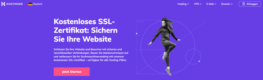Die Startseite der Hostinger SSL-Zertifikat