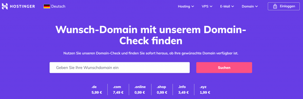 Domain-Check Seite von Hostinger