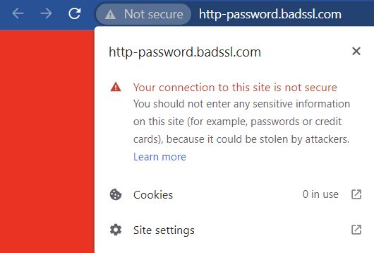 Das Beispiel einer unsicheren Website ohne SSL-Zertifikat