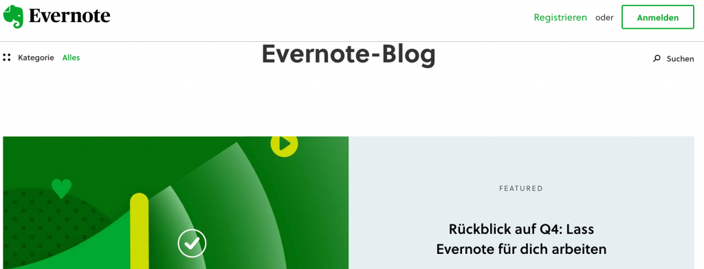 Startseite von Evernote