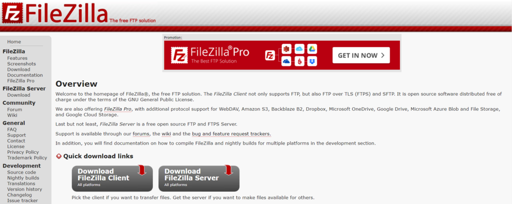 FileZillas Homepage