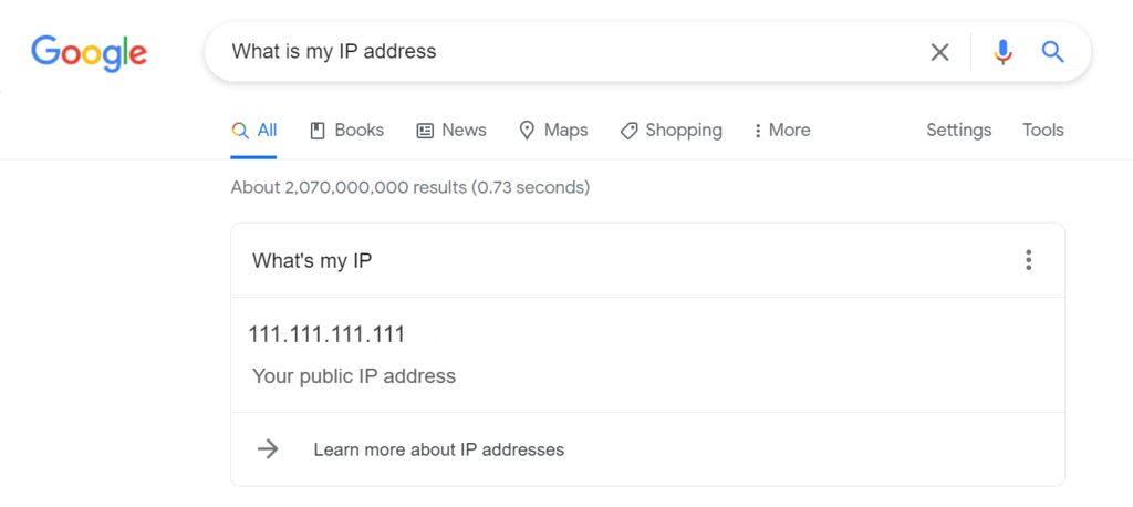 Google-Suche what is my IP address