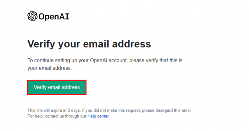E-Mail zur Verifizierung des OpenAI-Kontos mit hervorgehobener Verify-E-Mail-Adresse.