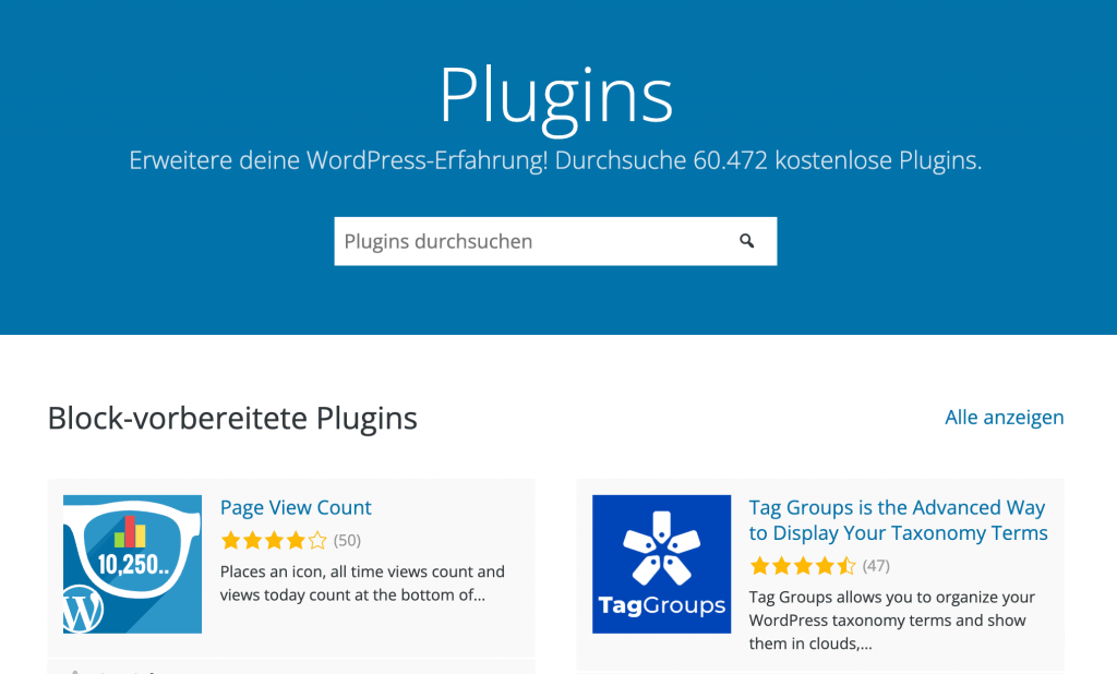 Die im offiziellen WordPress-Verzeichnis verfügbaren Plugins.