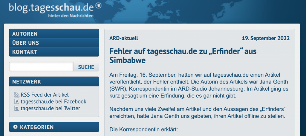 Homepage des Tagesschau-Blogs