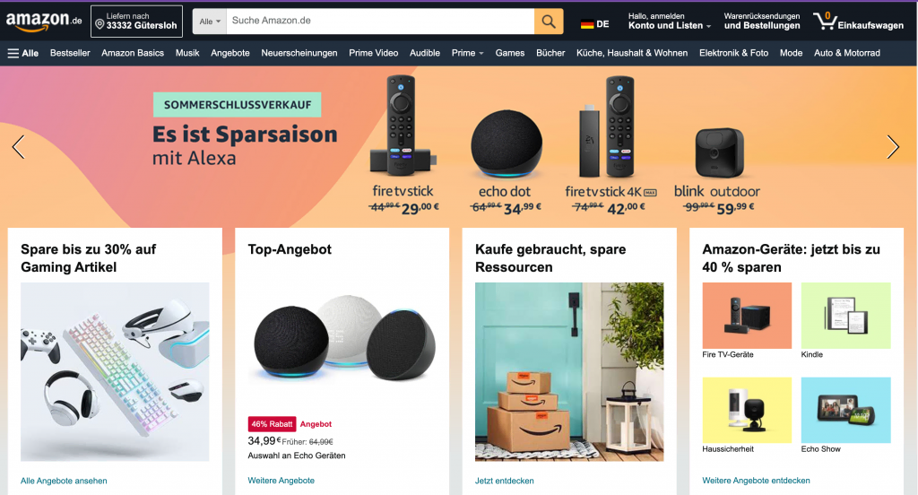 Dynamische Website der globalen eCommerce-Marke Amazon.de