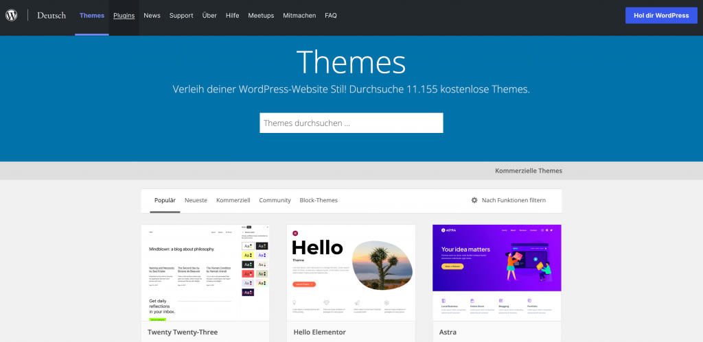 Die WordPress Themes-Seite