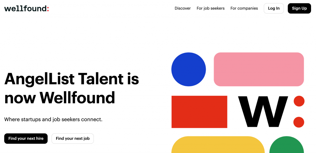 Die Homepage von AngelList Talent, einer Website für Startups und die Suche nach Stellenangeboten.
