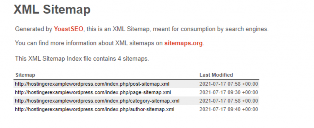 Weitere Informationen über die URL der einzelnen XML-Sitemaps