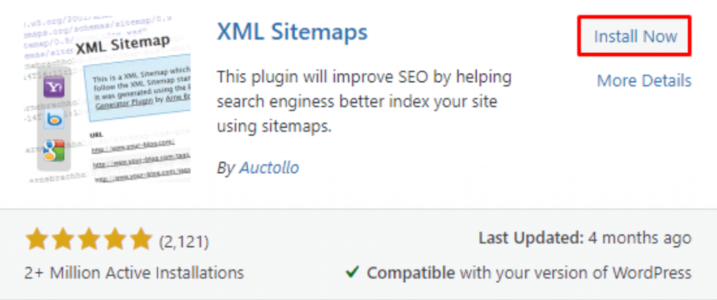 Klicken Sie auf die Schaltfläche Jetzt installieren, um das XML-Sitemaps-Plugin zu erhalten