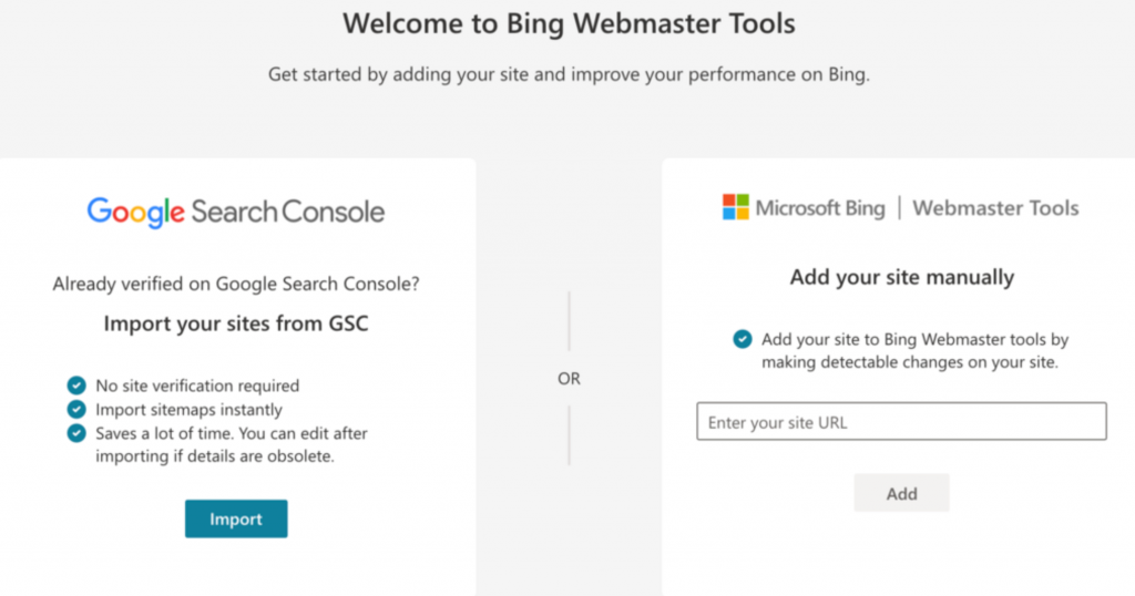 Willkommen im Bing Webmaster Tools-Fenster, wo wir auf die Schaltfläche "Importieren" klicken