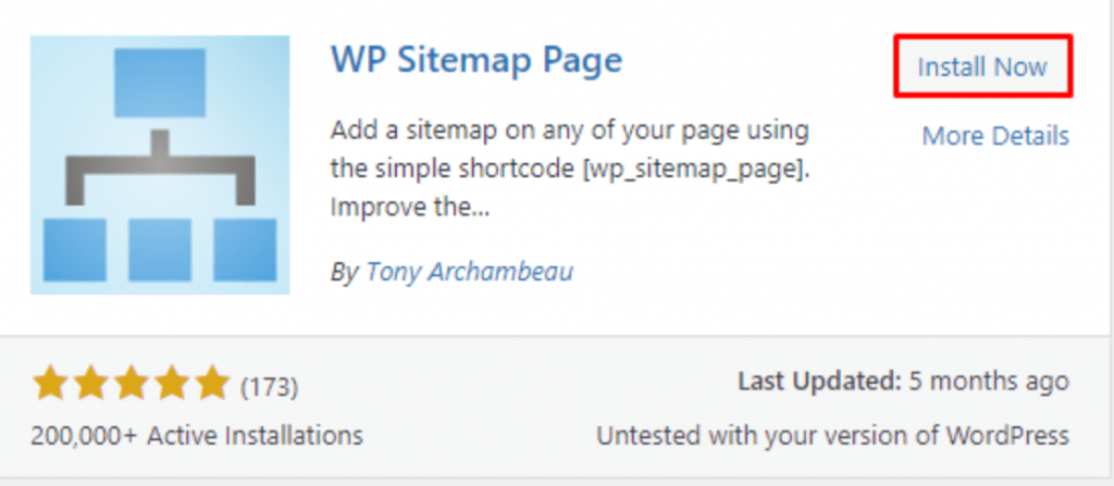 Klicken Sie auf die Schaltfläche Jetzt installieren, um das WP Sitemap Page Plugin zu erhalten