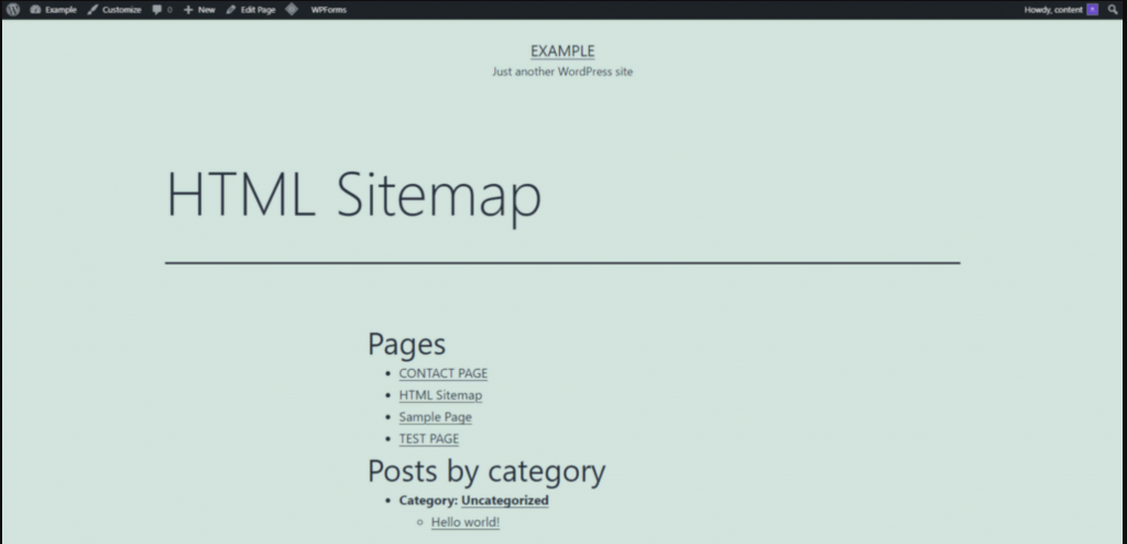 Wie die HTML-Sitemap auf einer Website aussieht