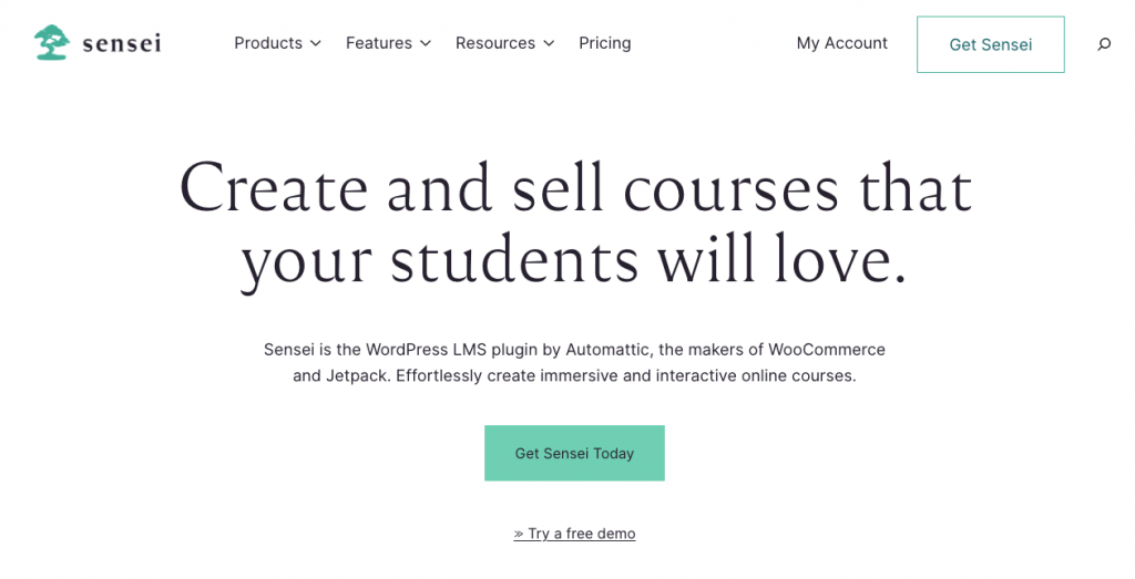Die Homepage von Sensei, einem WordPress LMS Plugin
