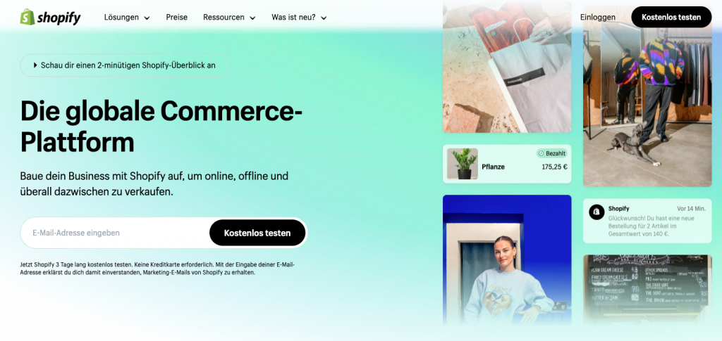 Startseite von Shopify