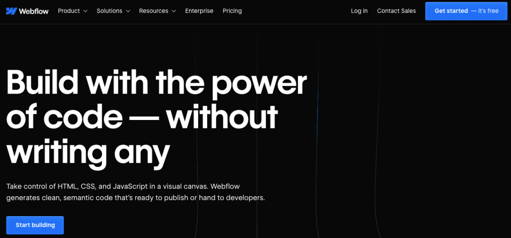 Homepage von Webflow, einem Website-Baukasten